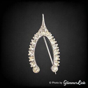 Vintage Bogoff Clear Rhinestone Wishbone Silver Tone Brooch Pin